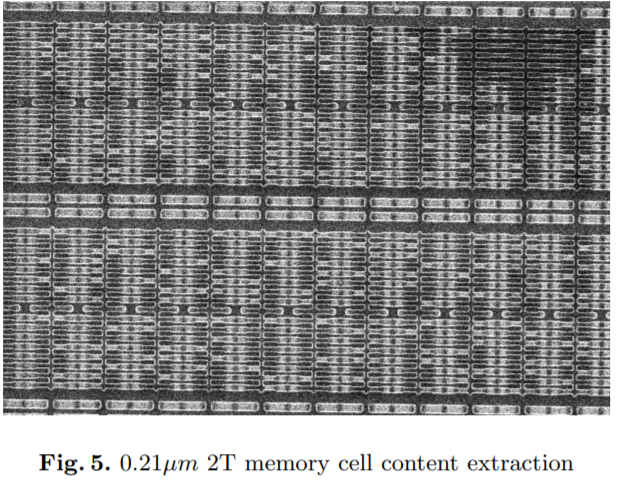 "Reverse Engineering Flash EEPROM Memories Using Scanning Electron
Microscopy", F. Courbon et al, CARDIS 2016, https://doi.org/10.1007/978-3-319-54669-8_4
