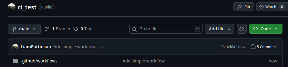 GitHub repository view with a green tick indicating a successful workflow run