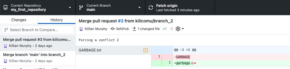 GitHub Desktop showing commit hash
