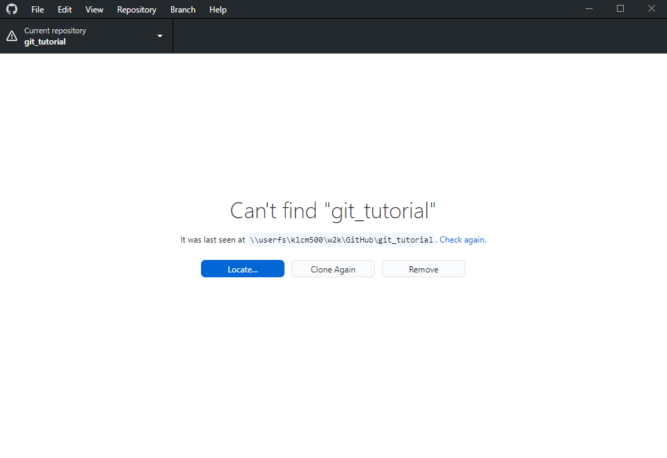 GitHub Desktop 'Can't find git_tutorial'