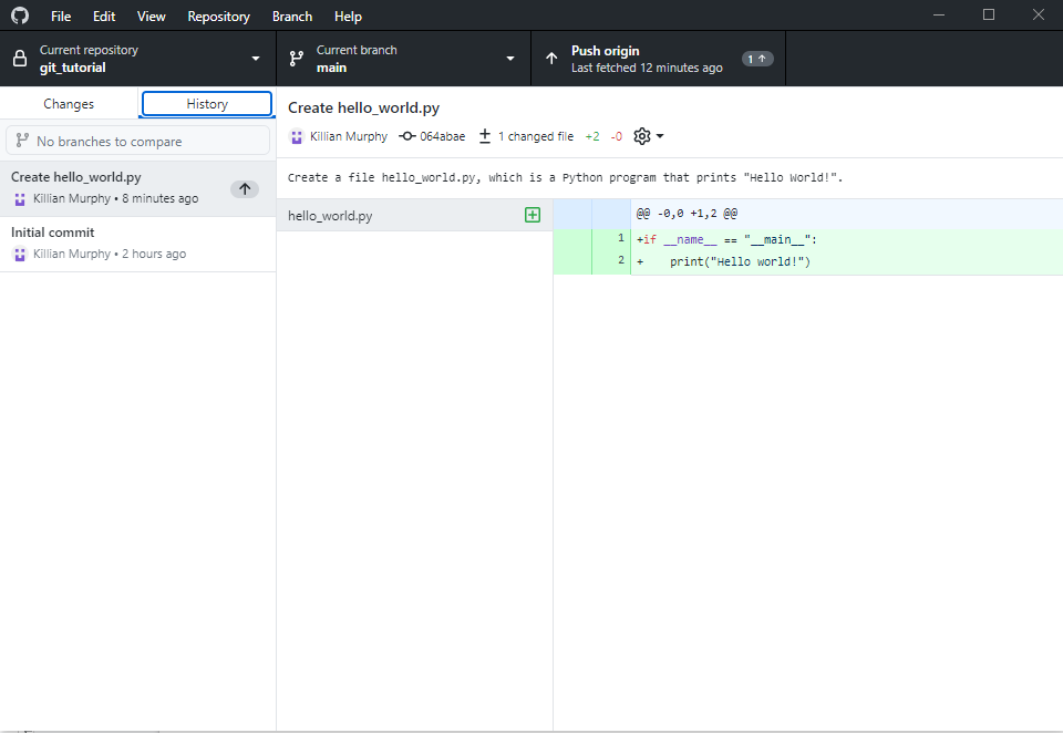 GitHub Desktop with 'Push origin' button highlighted
