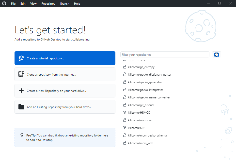 GitHub Desktop list of repositories